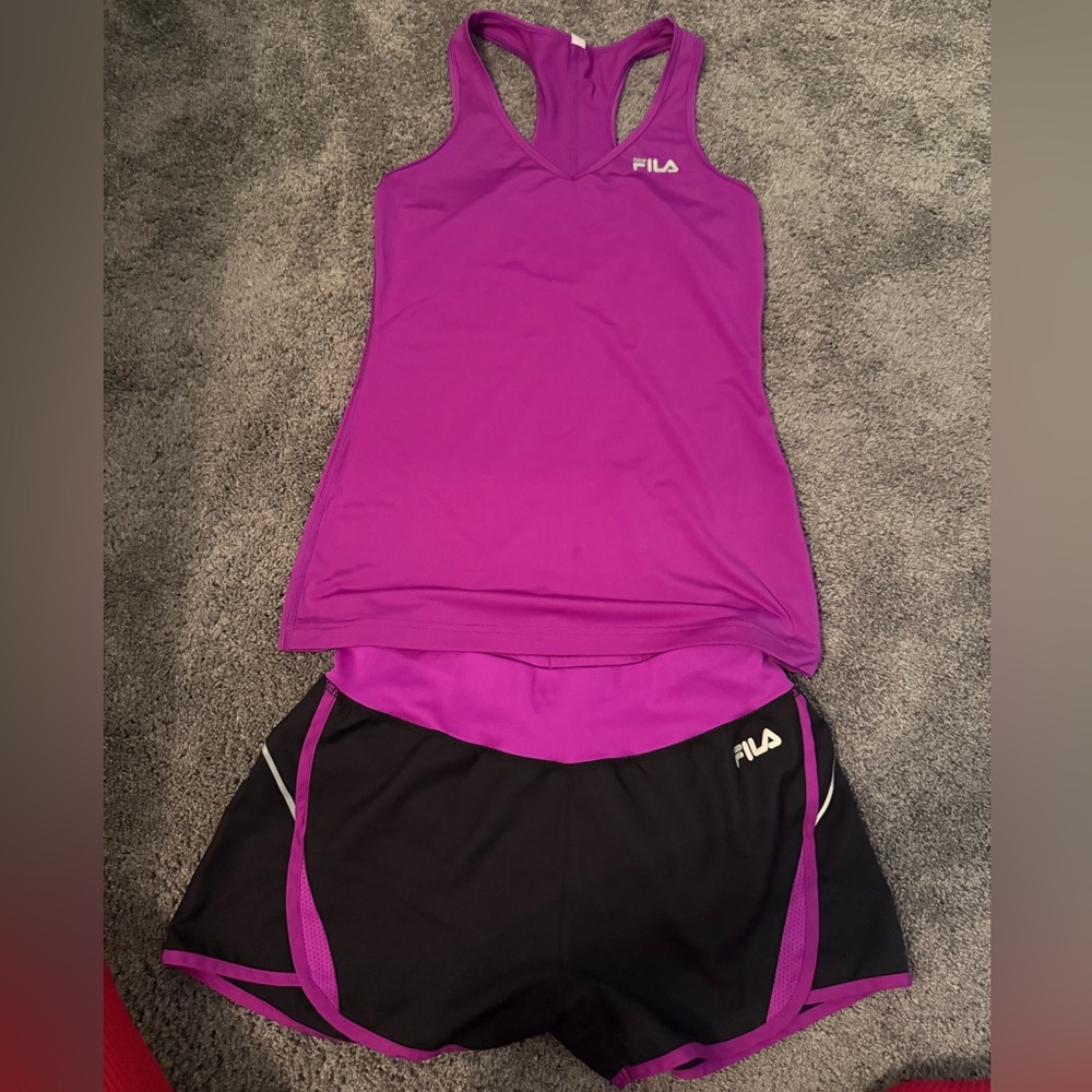 FILA Magenta Tank and Black Shorts Combo